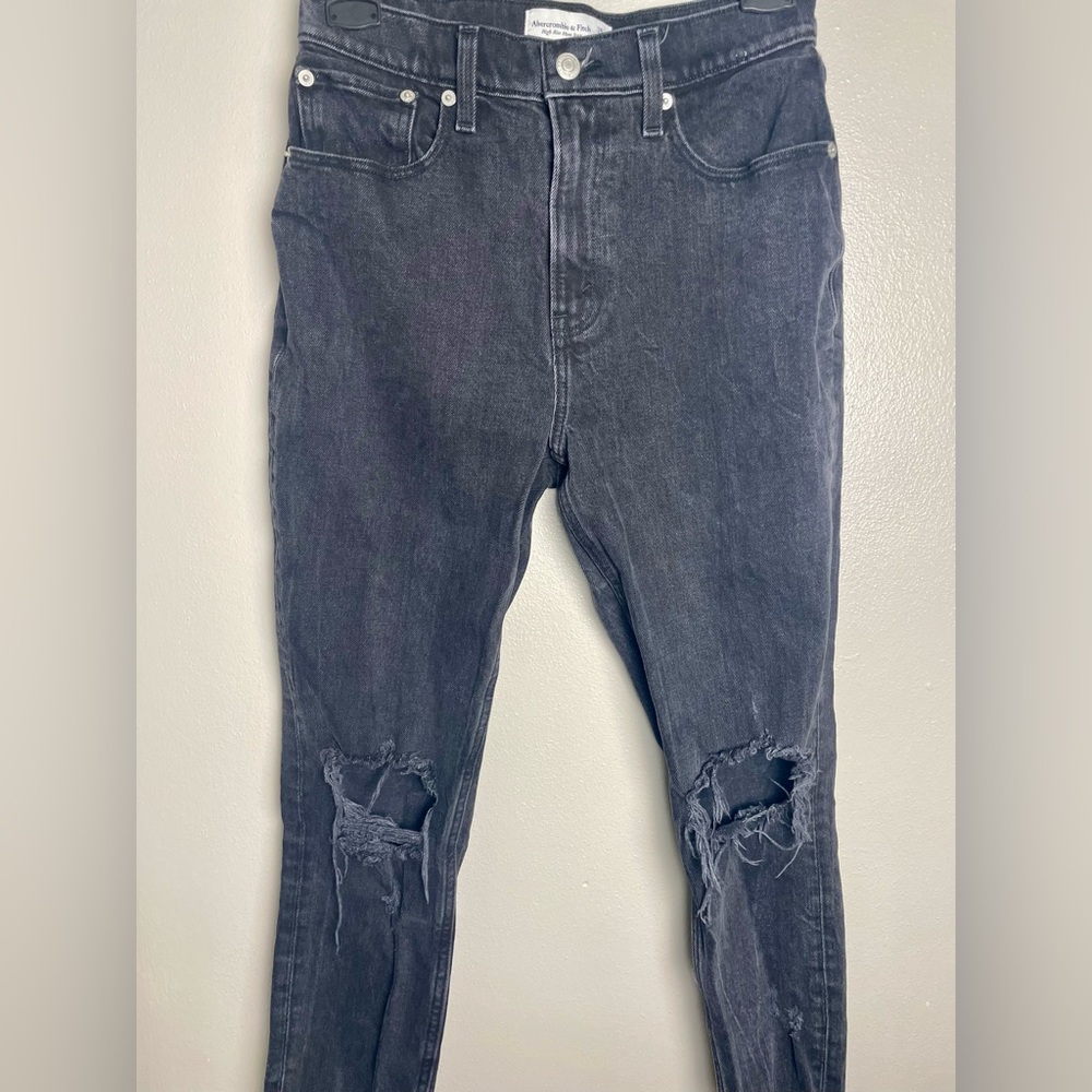 Abercrombie & Fitch Ripped High Rise Mom Jeans- Faded Black